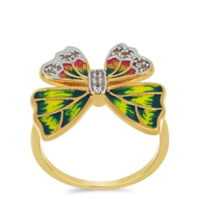 BUY STERLING SILVER AFRICAN WHITE TOPAZ GEMSTONE BUTTERFLY DESIGN ENAMEL RING
